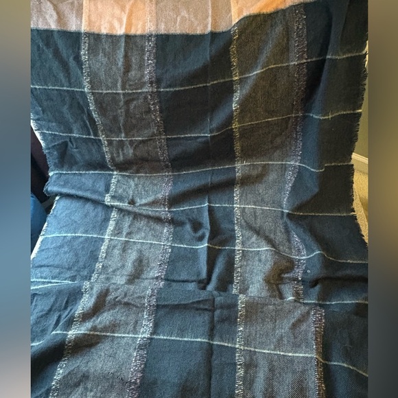 Madewell Navy and Pink Brushed Plaid Blanket Scarf - Picture 8 of 11